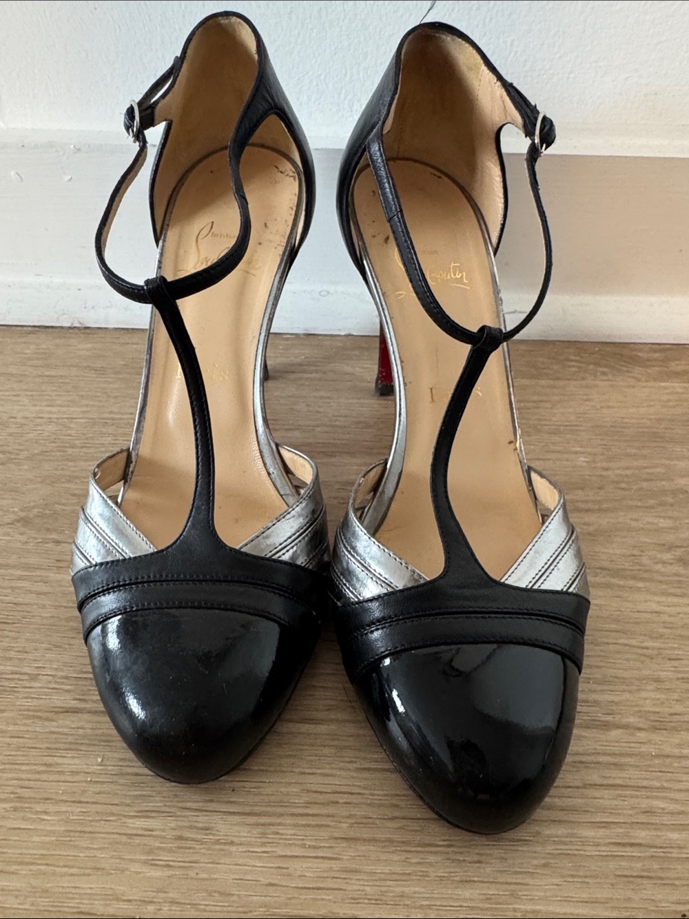 Christian Louboutin Black Leather Heels with Red Soles